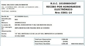 Asiento contable de recibo por honorarios